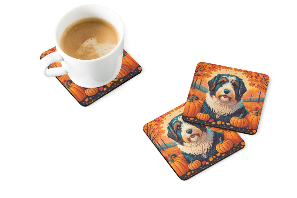 Bearded Collie Fall Foam Coasters Set of 4 Cup Coasters for Indoor Outdoor, Tabletop Protection, Anti Slip, Mouse pad Material