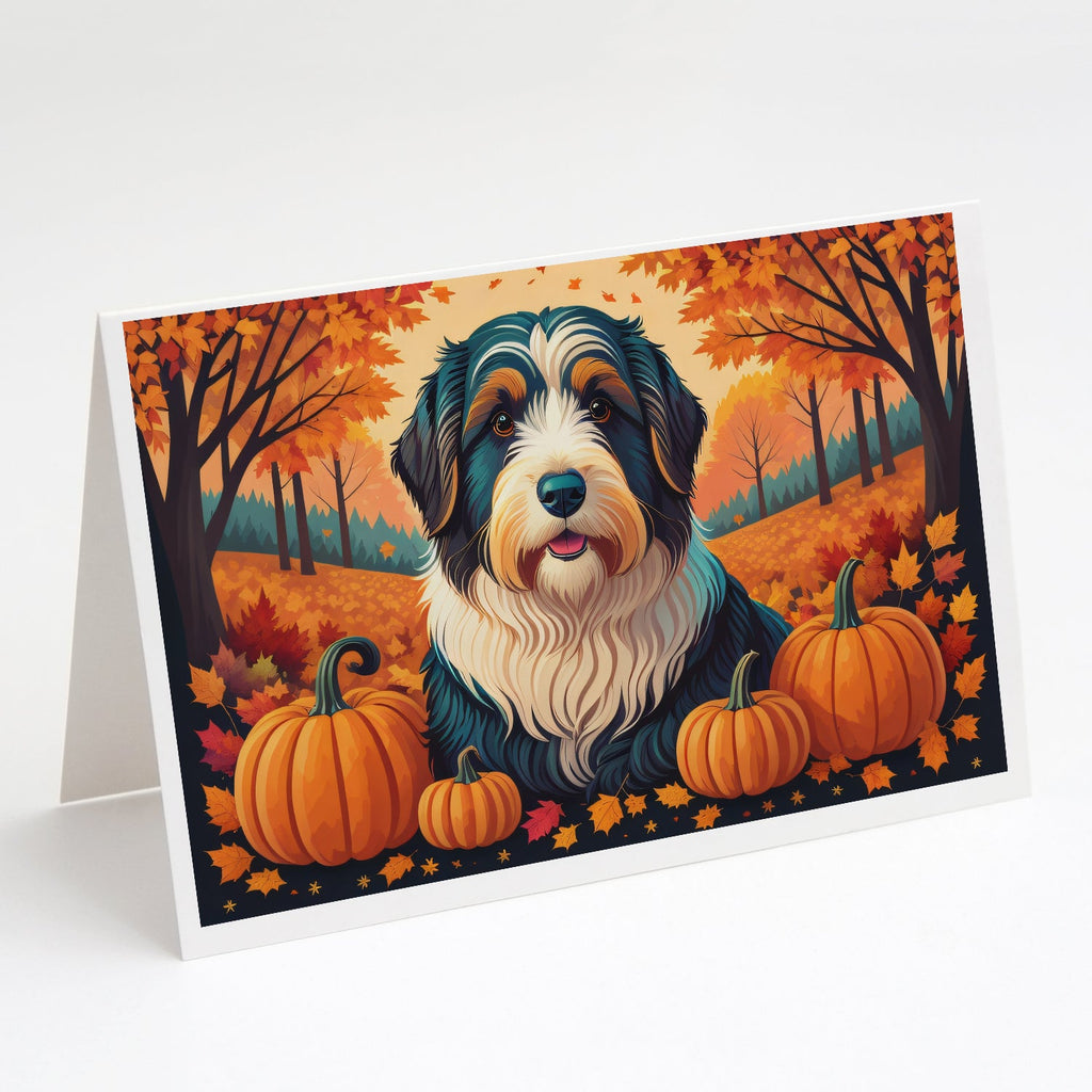 Bearded Collie Fall Greeting Cards Pack of 8 Blank Cards with Envelopes Whimsical A7 Size 5x7