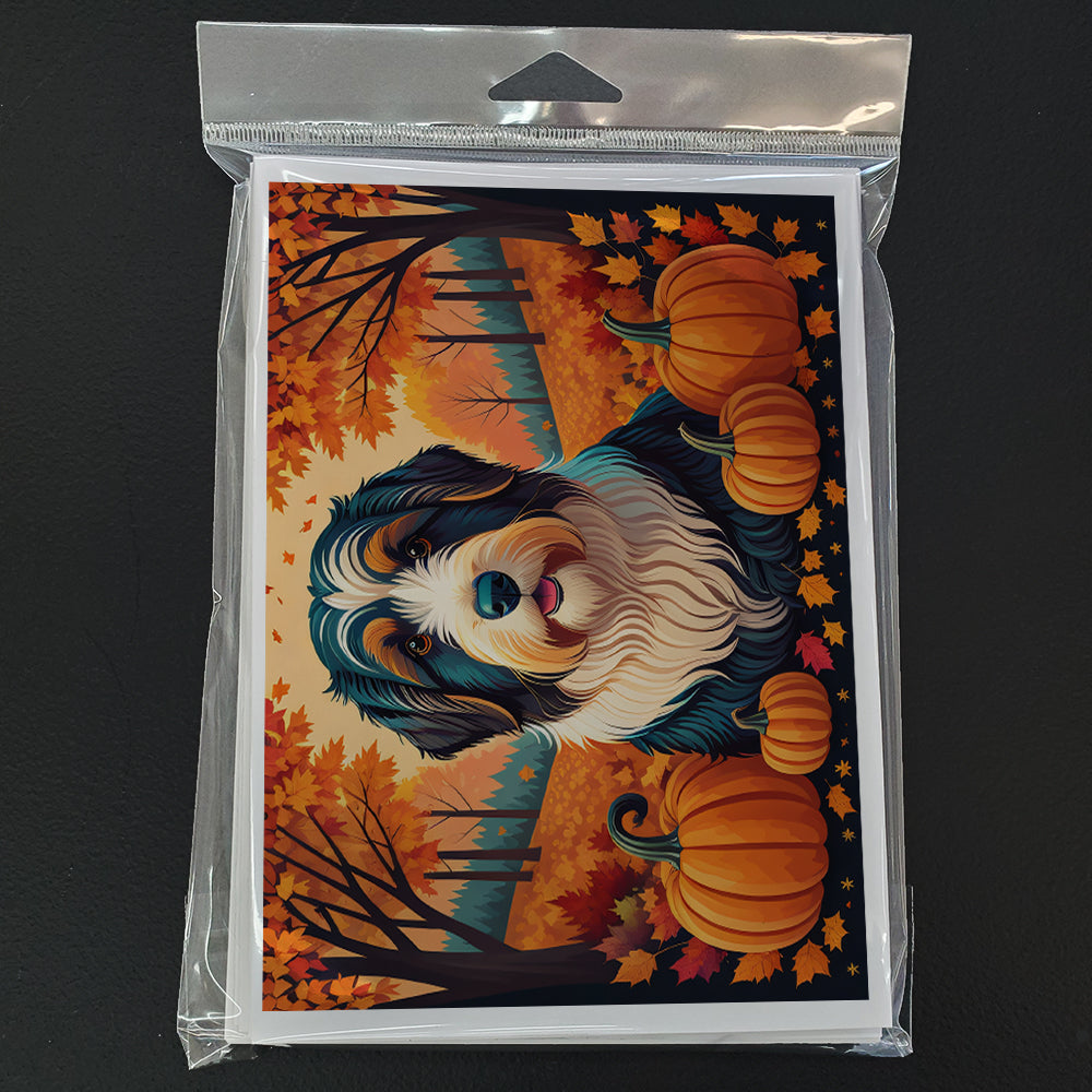 Bearded Collie Fall Greeting Cards Pack of 8 Blank Cards with Envelopes Whimsical A7 Size 5x7