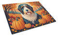 Bearded Collie Fall Cutting Board Tempered Glass Kitchen Cutting Surface, Heat Resistant Chopping, Non-Slip Feet, Food Prep & Serving