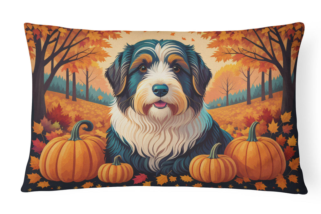 Bearded Collie Fall Decorative Throw Pillow 12x16 Indoor Outdoor Accent Cushion, Fabric Cover with Insert for Sofa, Bed, Porch & Living Room