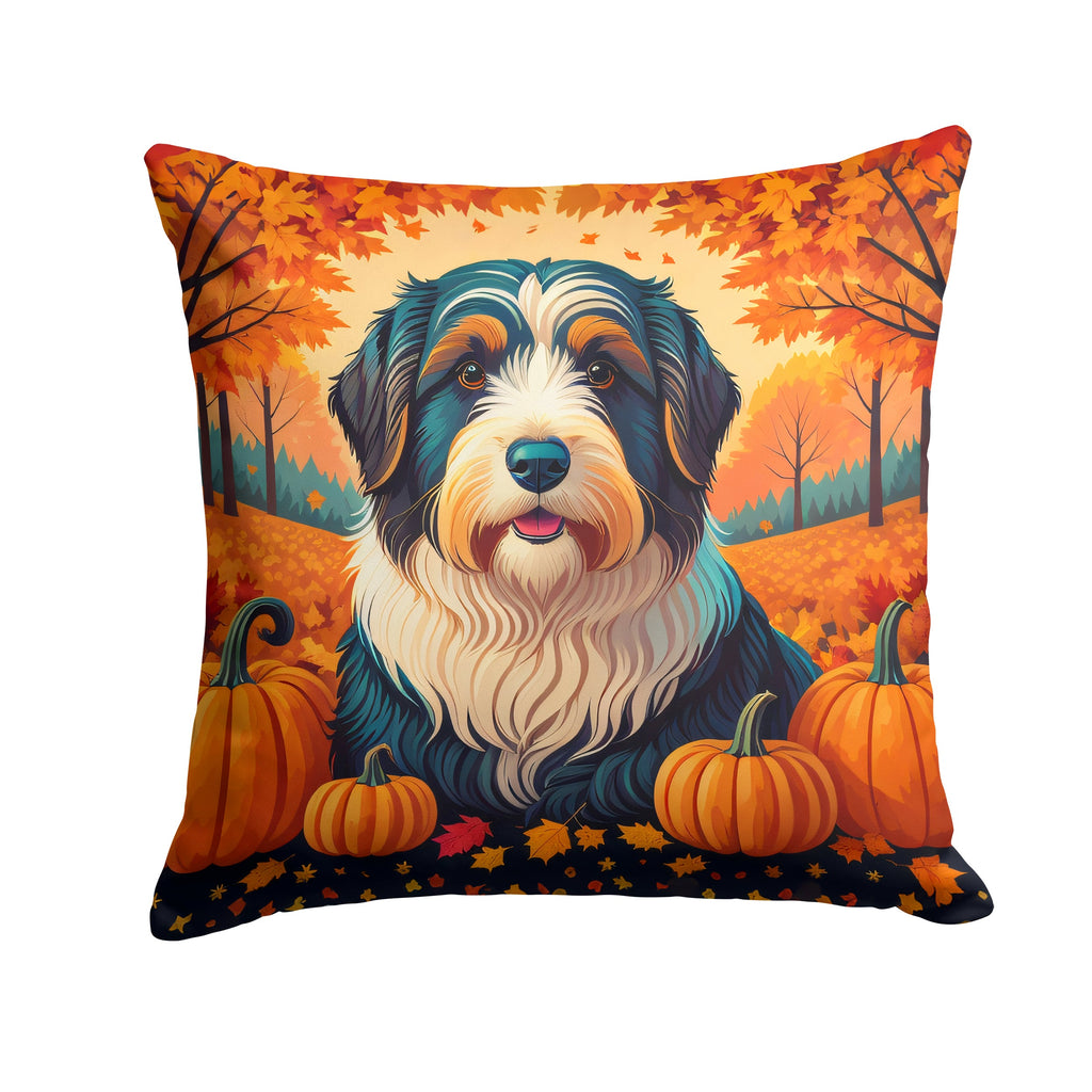 Bearded Collie Fall Decorative Throw Pillow 14x14 Indoor Outdoor Accent Cushion, Fabric Cover with Insert for Sofa, Bed, Porch & Living Room