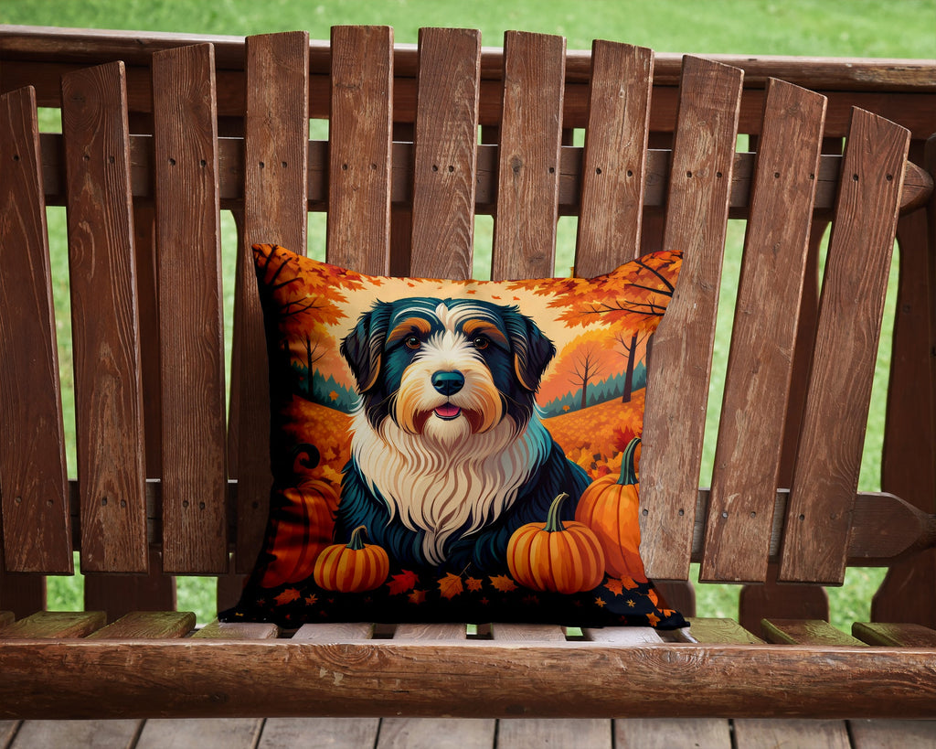 Bearded Collie Fall Decorative Throw Pillow 14x14 Indoor Outdoor Accent Cushion, Fabric Cover with Insert for Sofa, Bed, Porch & Living Room