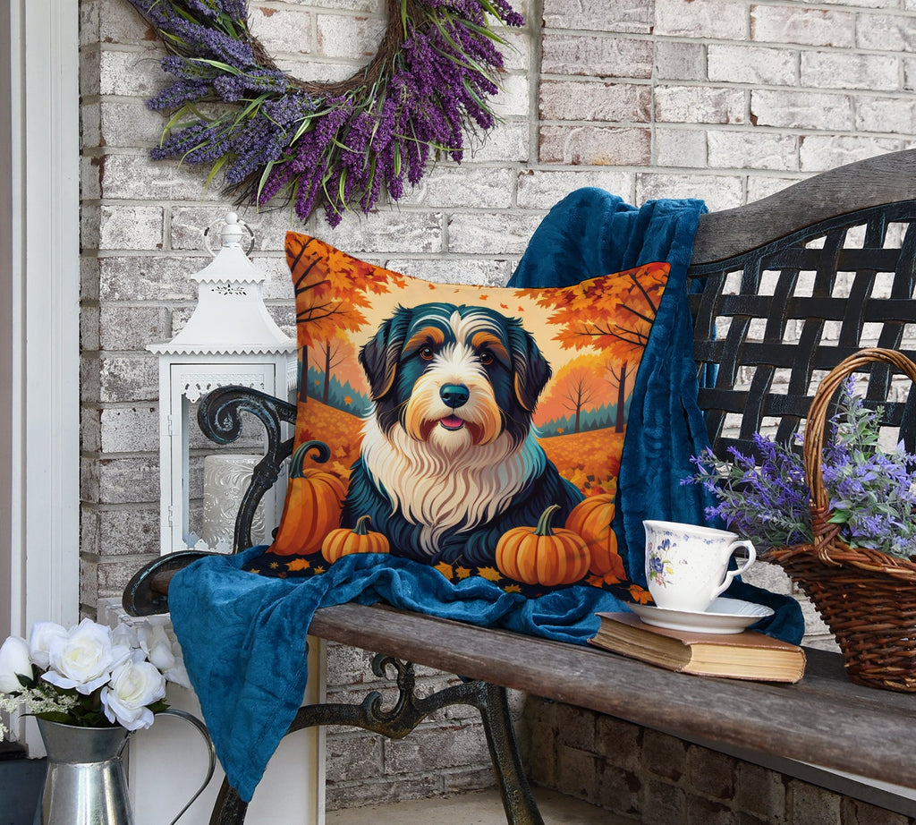 Bearded Collie Fall Decorative Throw Pillow 18x18 Indoor Outdoor Accent Cushion, Fabric Cover with Insert for Sofa, Bed, Porch & Living Room