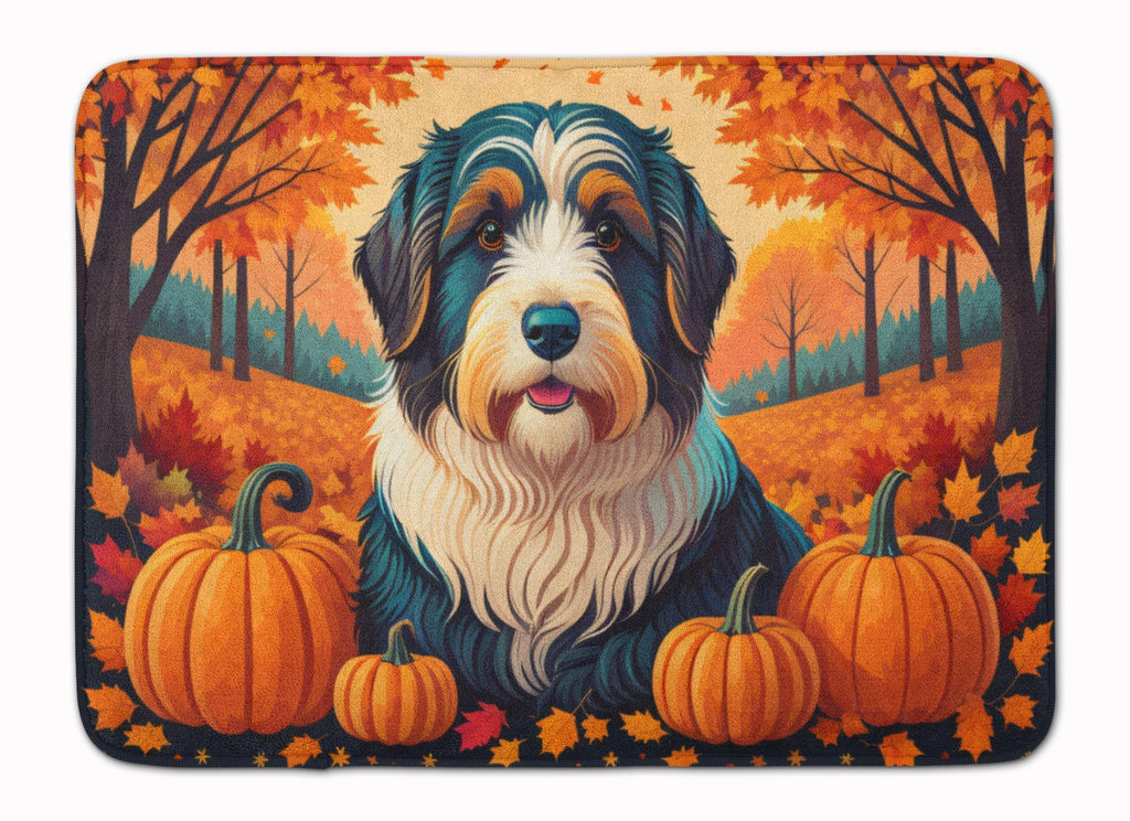 Bearded Collie Fall Memory Foam Kitchen Mat Machine Washable Anti-Fatigue Cushion Comfort Bath or Kitchen Rug
