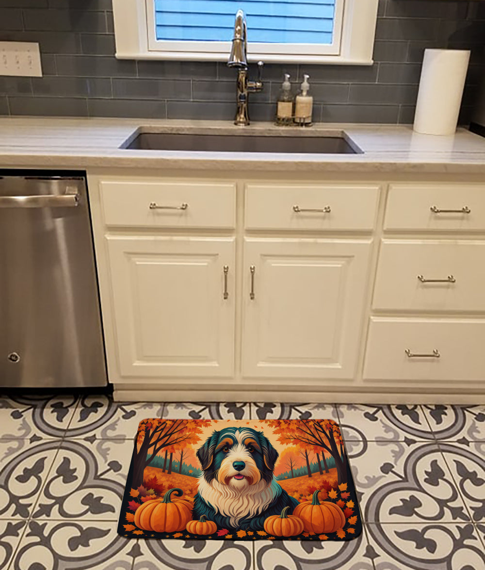 Bearded Collie Fall Memory Foam Kitchen Mat Machine Washable Anti-Fatigue Cushion Comfort Bath or Kitchen Rug