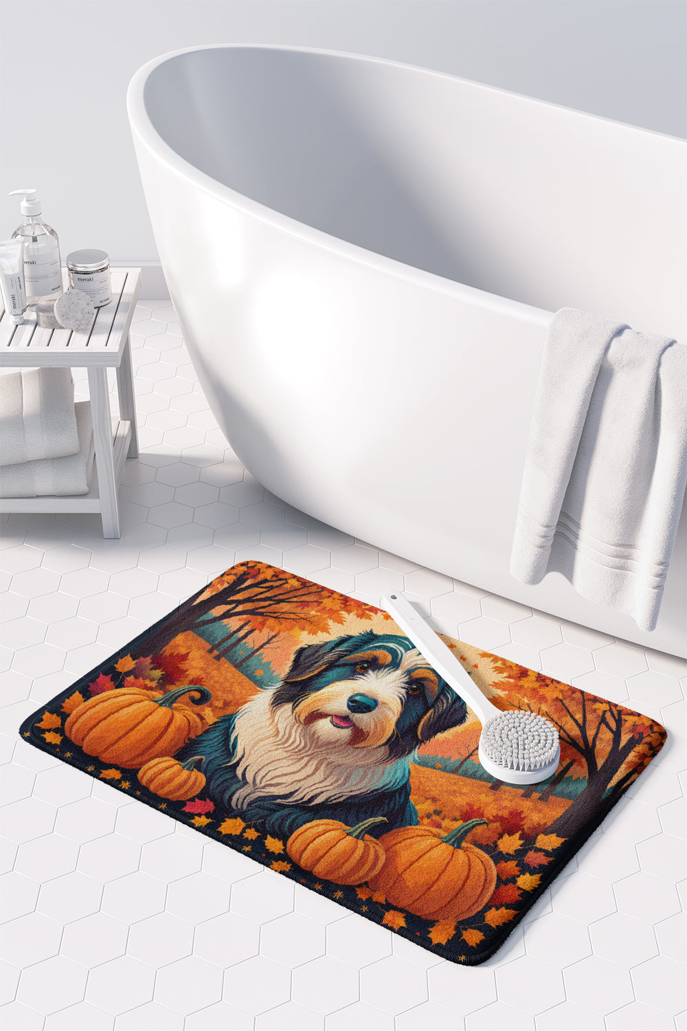 Bearded Collie Fall Memory Foam Kitchen Mat Machine Washable Anti-Fatigue Cushion Comfort Bath or Kitchen Rug