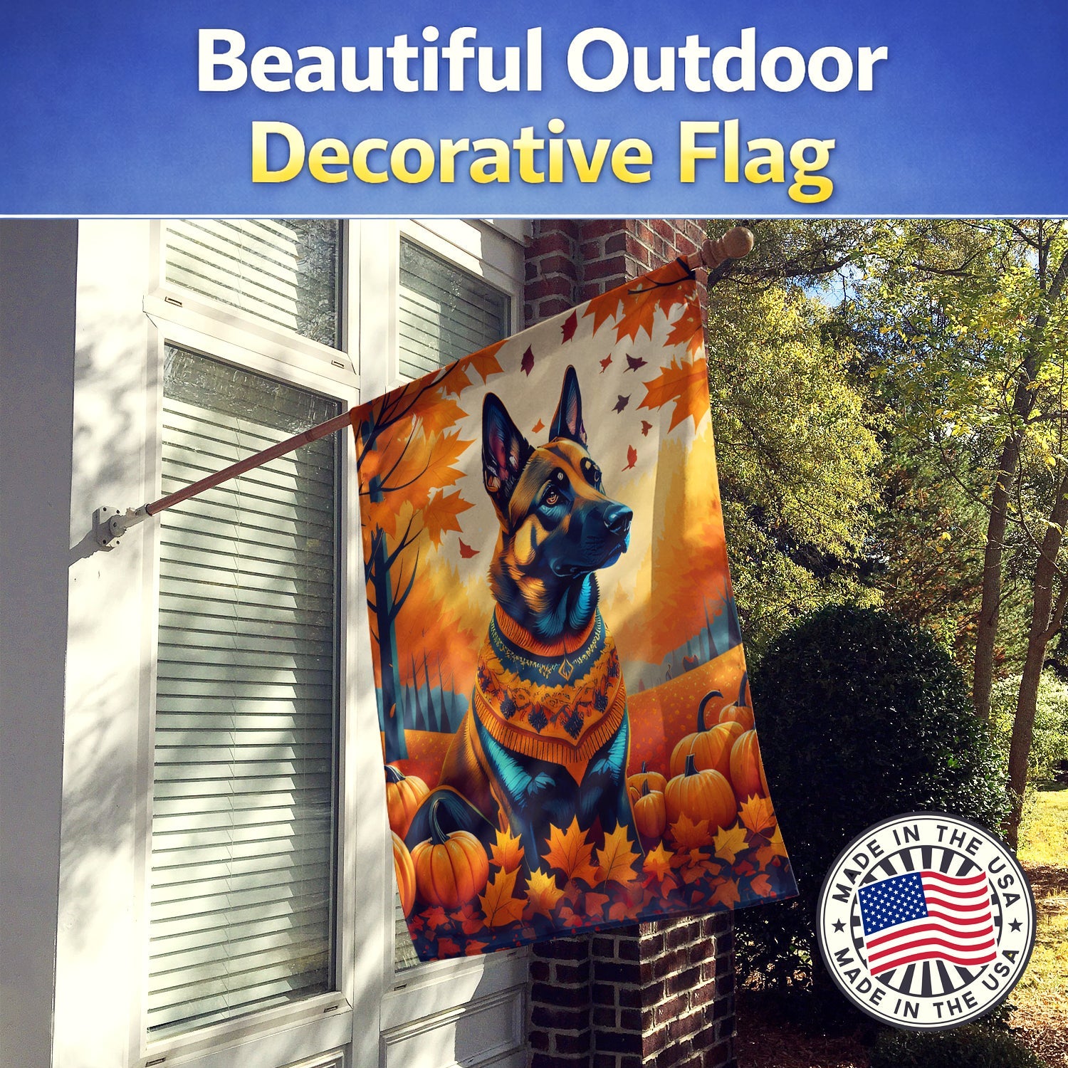Belgian Malinois Fall House Flag 28x40 Porch Sleeve Pole Decorative Outside Yard Banner Artwork Wall Hanging, Polyester