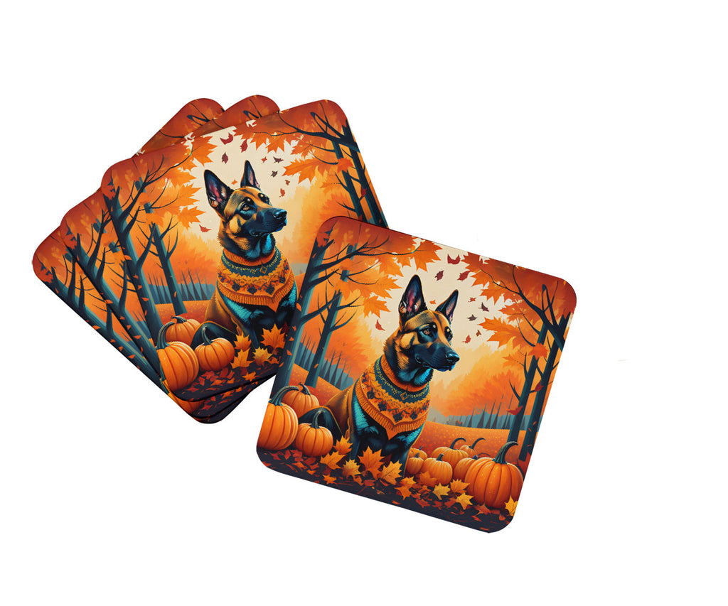 Belgian Malinois Fall Foam Coasters Set of 4 Cup Coasters for Indoor Outdoor, Tabletop Protection, Anti Slip, Mouse pad Material