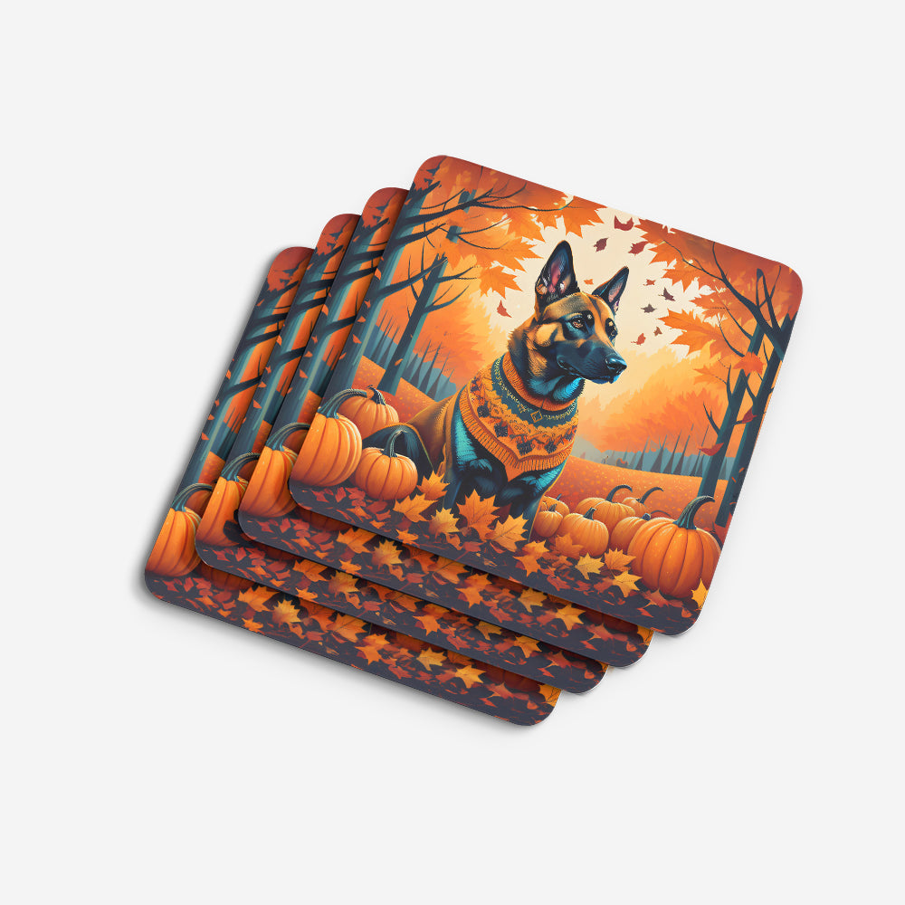 Belgian Malinois Fall Foam Coasters Set of 4 Cup Coasters for Indoor Outdoor, Tabletop Protection, Anti Slip, Mouse pad Material