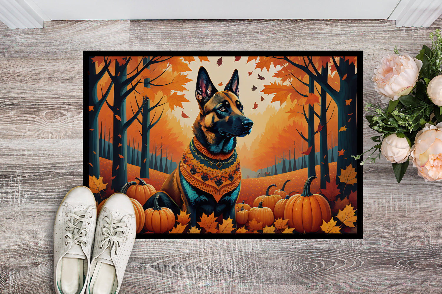 Belgian Malinois Fall Doormat Indoor Outdoor 24H X 36W Front Door Mat Rugs for Entryway, Non Slip Washable Low Pile,