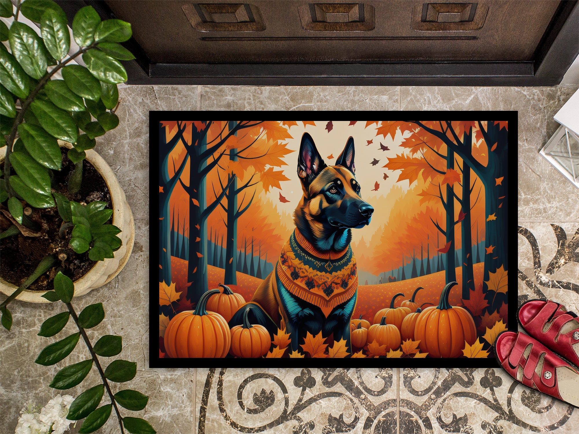 Belgian Malinois Fall Doormat Indoor Outdoor 24H X 36W Front Door Mat Rugs for Entryway, Non Slip Washable Low Pile,