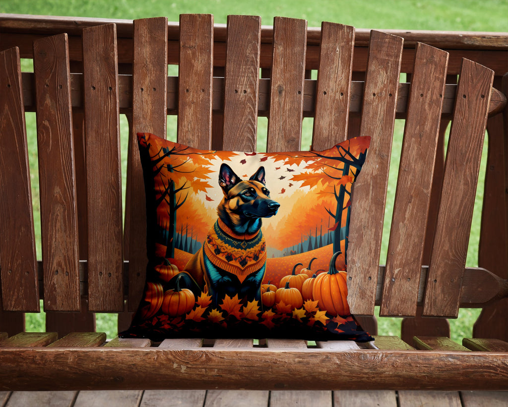 Belgian Malinois Fall Decorative Throw Pillow 14x14 Indoor Outdoor Accent Cushion, Fabric Cover with Insert for Sofa, Bed, Porch & Living Room