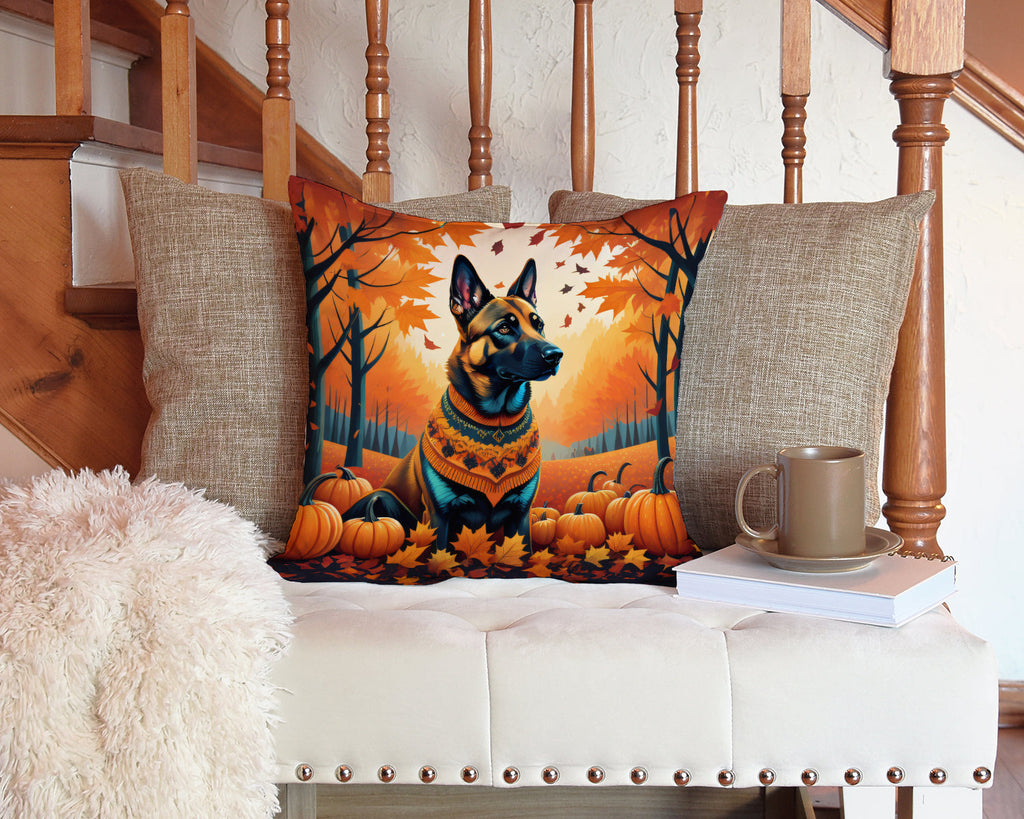Belgian Malinois Fall Decorative Throw Pillow 14x14 Indoor Outdoor Accent Cushion, Fabric Cover with Insert for Sofa, Bed, Porch & Living Room