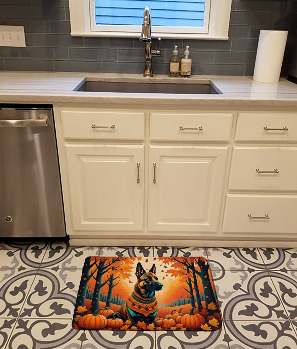 Belgian Malinois Fall Memory Foam Kitchen Mat Machine Washable Anti-Fatigue Cushion Comfort Bath or Kitchen Rug