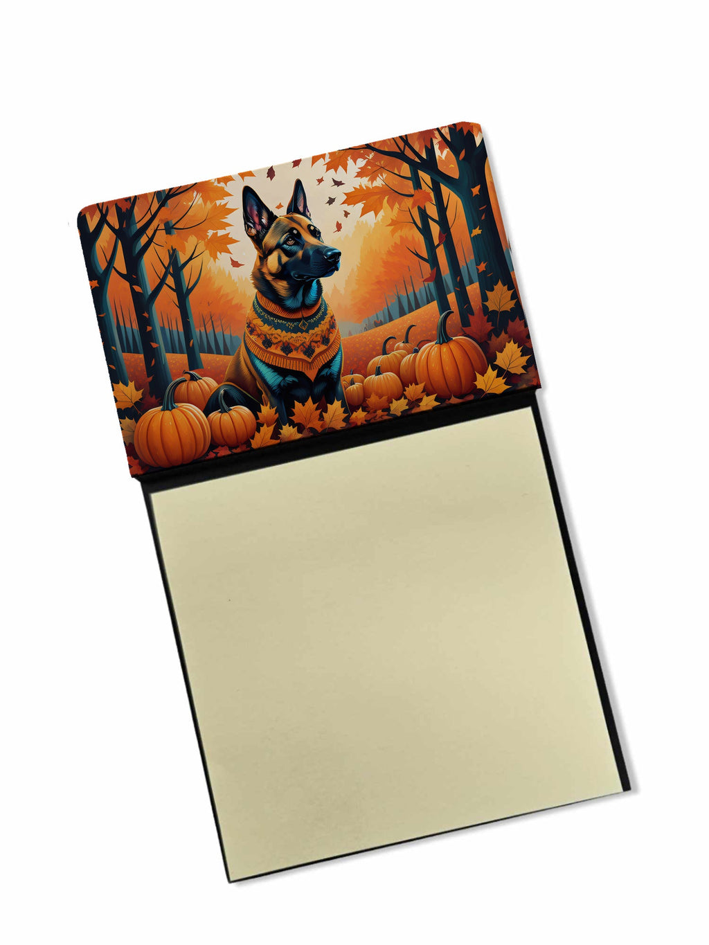 Belgian Malinois Fall Watercolor Sticky Note Holder Refillable Dispenser Desk Accessory 3x3 Pad Gift