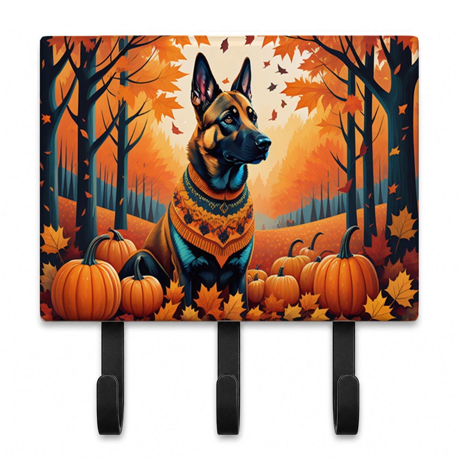 Belgian Malinois Fall Leash or Key Holder Wall Hooks, Coat Rack Wall Mount, for Hanging Keys, Towels, Aprons, Leashes