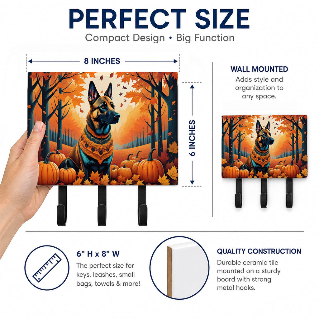 Belgian Malinois Fall Leash or Key Holder Wall Hooks, Coat Rack Wall Mount, for Hanging Keys, Towels, Aprons, Leashes