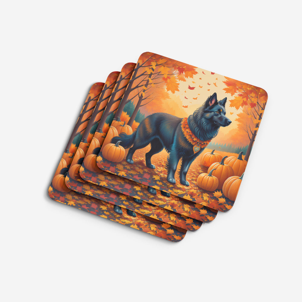 Belgian Sheepdog Fall Foam Coasters Set of 4 Cup Coasters for Indoor Outdoor, Tabletop Protection, Anti Slip, Mouse pad Material