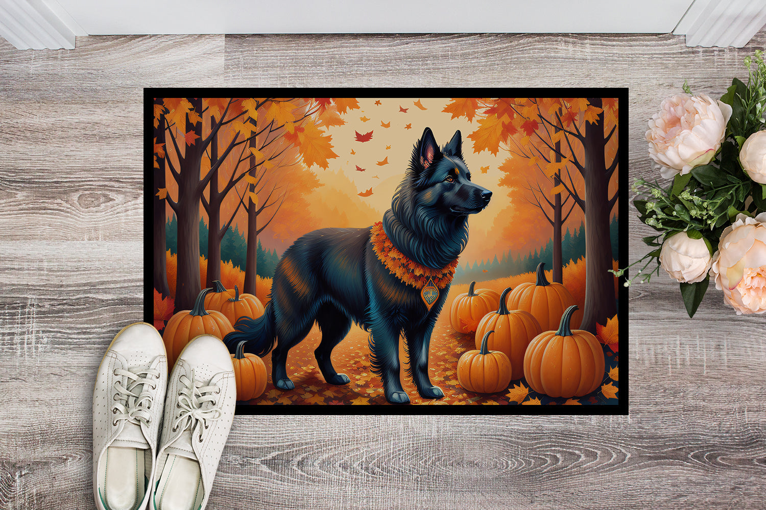 Belgian Sheepdog Fall Doormat Indoor Outdoor 24H X 36W Front Door Mat Rugs for Entryway, Non Slip Washable Low Pile,