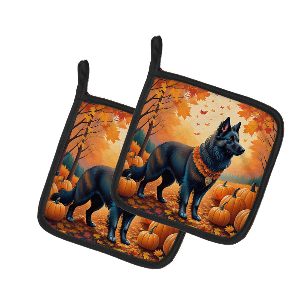 Belgian Sheepdog Fall Pot Holder Set of 2 Heat Resistant Quilted Hot Pads 7.5 x 7.5 Inch, Insulated Kitchen Trivets for Cooking & Baking