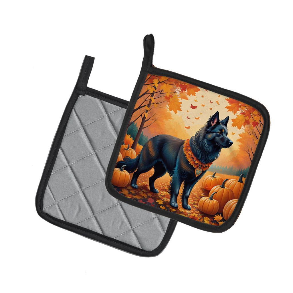 Belgian Sheepdog Fall Pot Holder Set of 2 Heat Resistant Quilted Hot Pads 7.5 x 7.5 Inch, Insulated Kitchen Trivets for Cooking & Baking