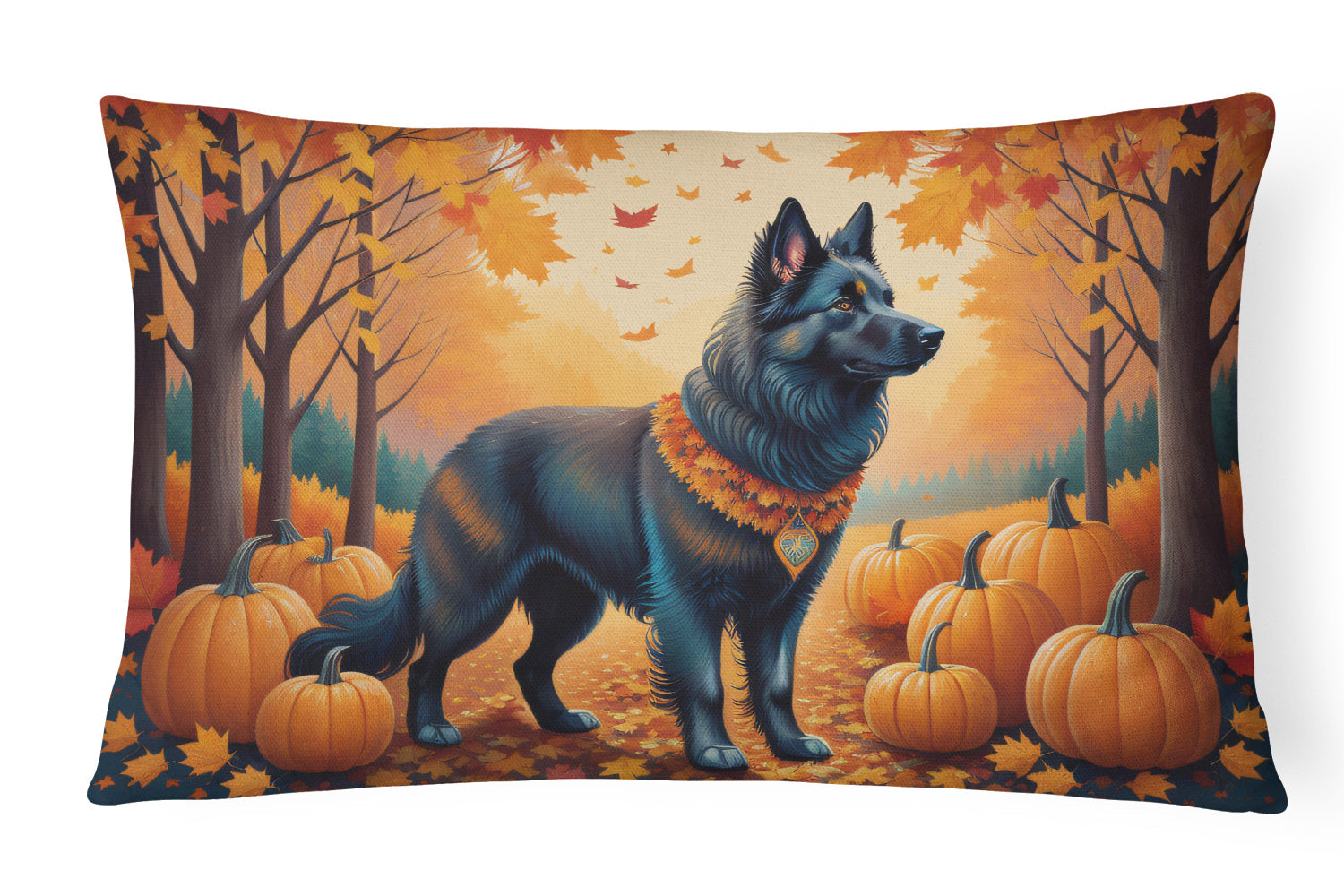Belgian Sheepdog Fall Decorative Throw Pillow 12x16 Indoor Outdoor Accent Cushion, Fabric Cover with Insert for Sofa, Bed, Porch & Living Room