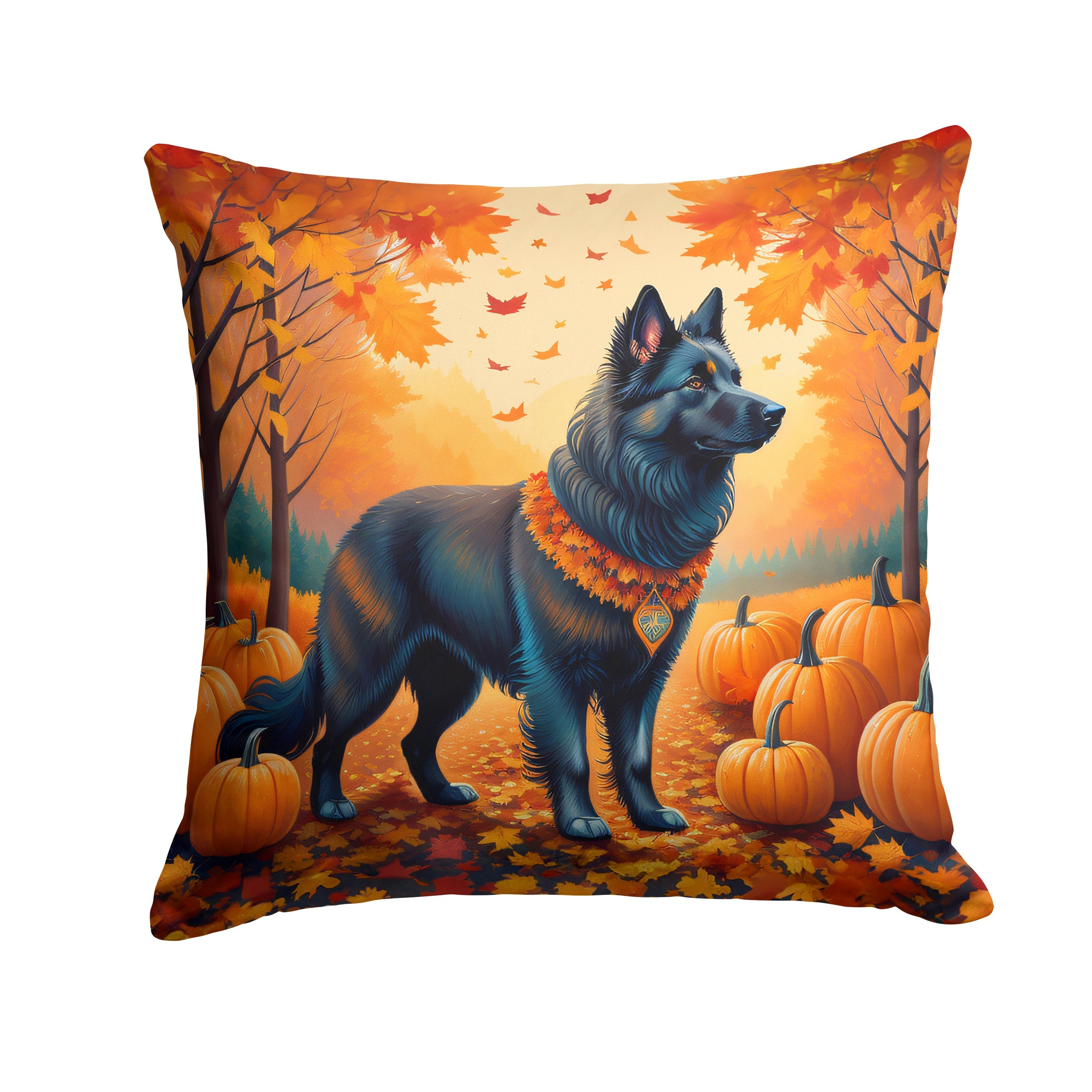 Belgian Sheepdog Fall Decorative Throw Pillow 14x14 Indoor Outdoor Accent Cushion, Fabric Cover with Insert for Sofa, Bed, Porch & Living Room