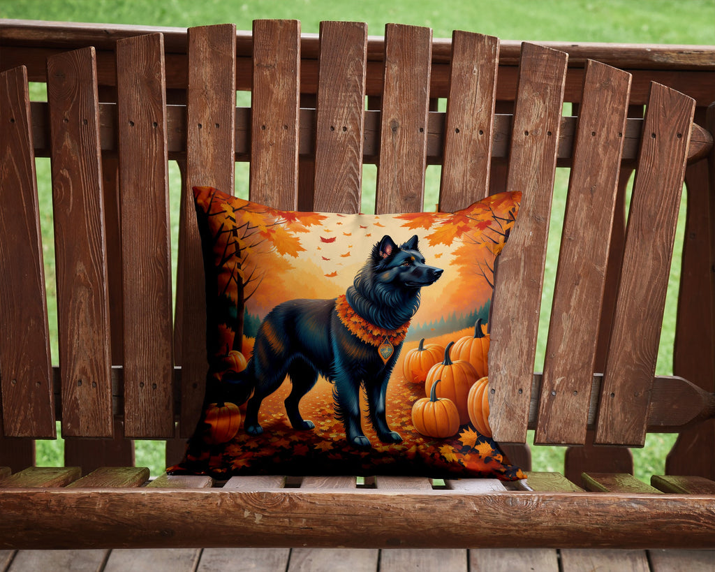 Belgian Sheepdog Fall Decorative Throw Pillow 14x14 Indoor Outdoor Accent Cushion, Fabric Cover with Insert for Sofa, Bed, Porch & Living Room