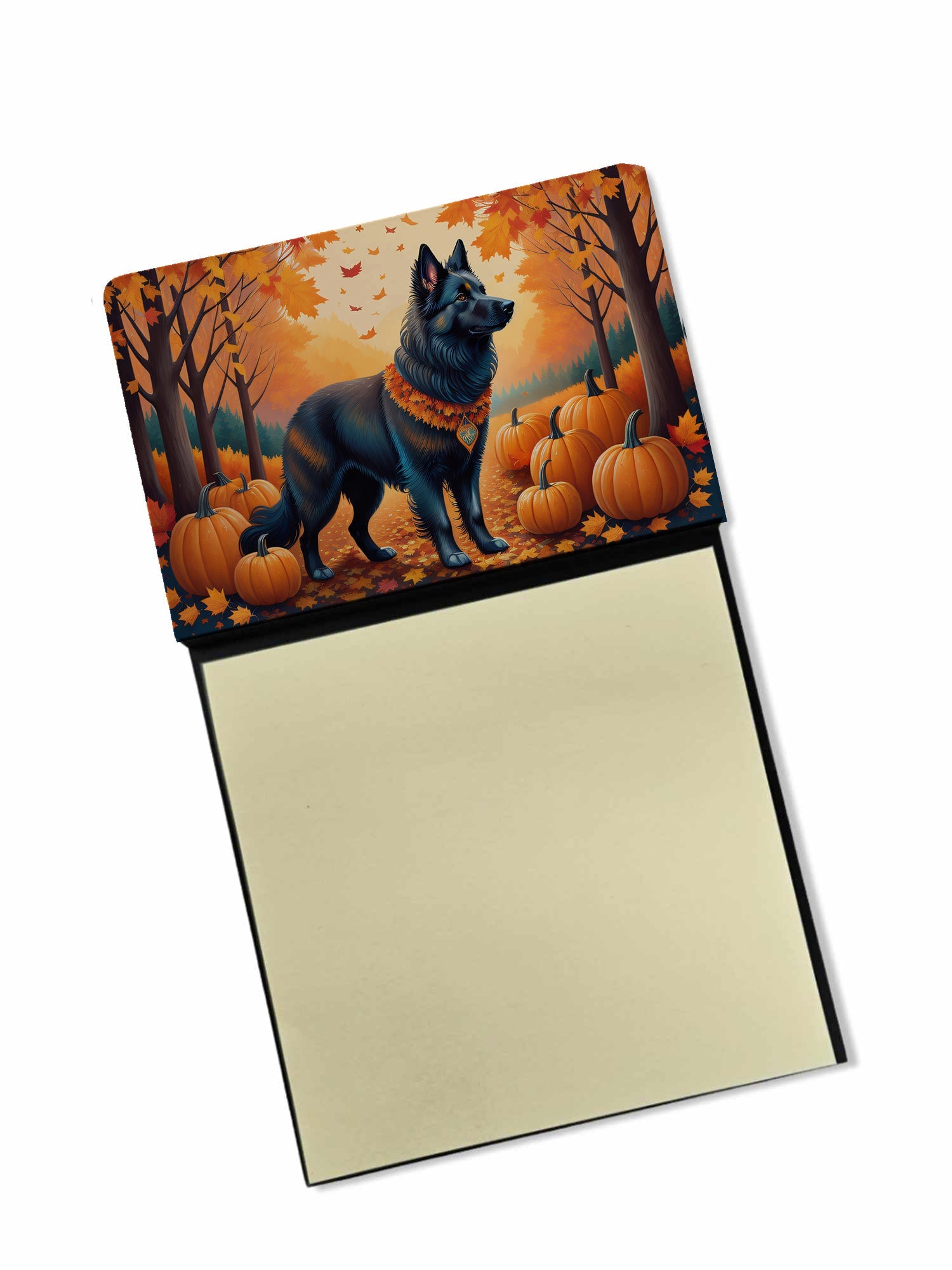 Belgian Sheepdog Fall Watercolor Sticky Note Holder Refillable Dispenser Desk Accessory 3x3 Pad Gift