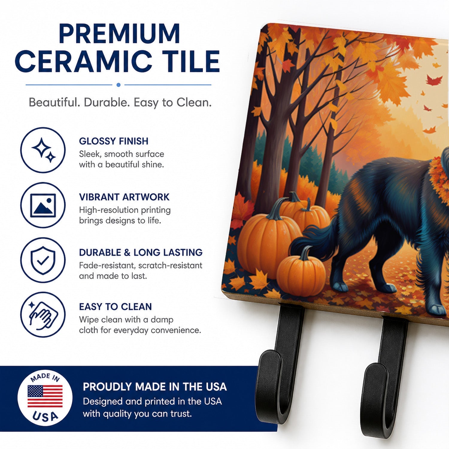 Belgian Sheepdog Fall Leash or Key Holder Wall Hooks, Coat Rack Wall Mount, for Hanging Keys, Towels, Aprons, Leashes