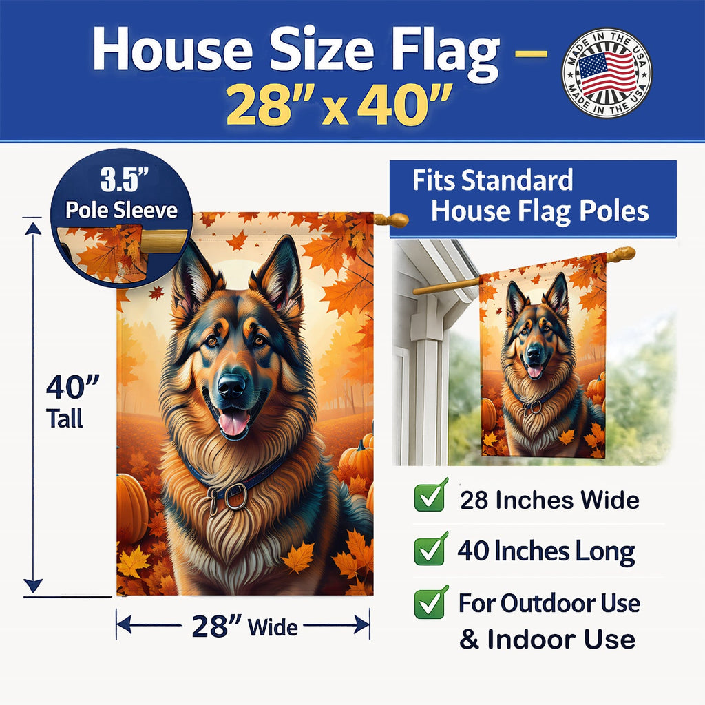 Belgian Tervuren Fall House Flag 28x40 Porch Sleeve Pole Decorative Outside Yard Banner Artwork Wall Hanging, Polyester