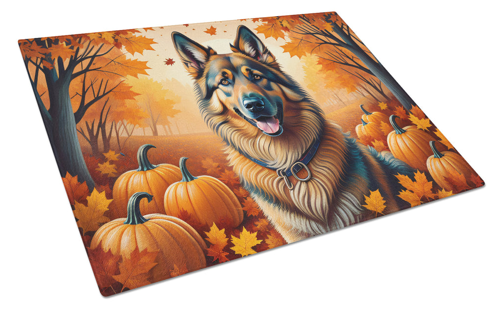 Belgian Tervuren Fall Cutting Board Tempered Glass Kitchen Cutting Surface, Heat Resistant Chopping, Non-Slip Feet, Food Prep & Serving