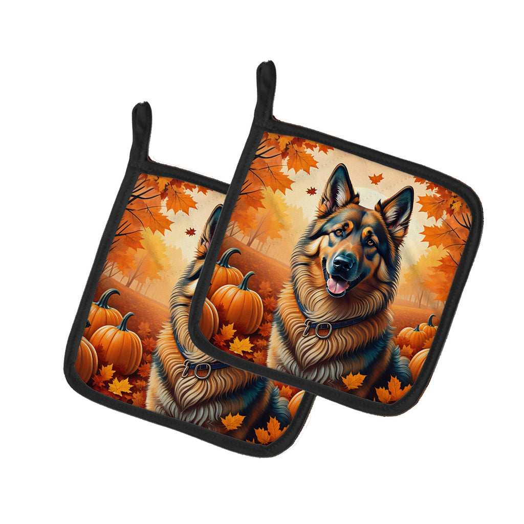 Belgian Tervuren Fall Pot Holder Set of 2 Heat Resistant Quilted Hot Pads 7.5 x 7.5 Inch, Insulated Kitchen Trivets for Cooking & Baking