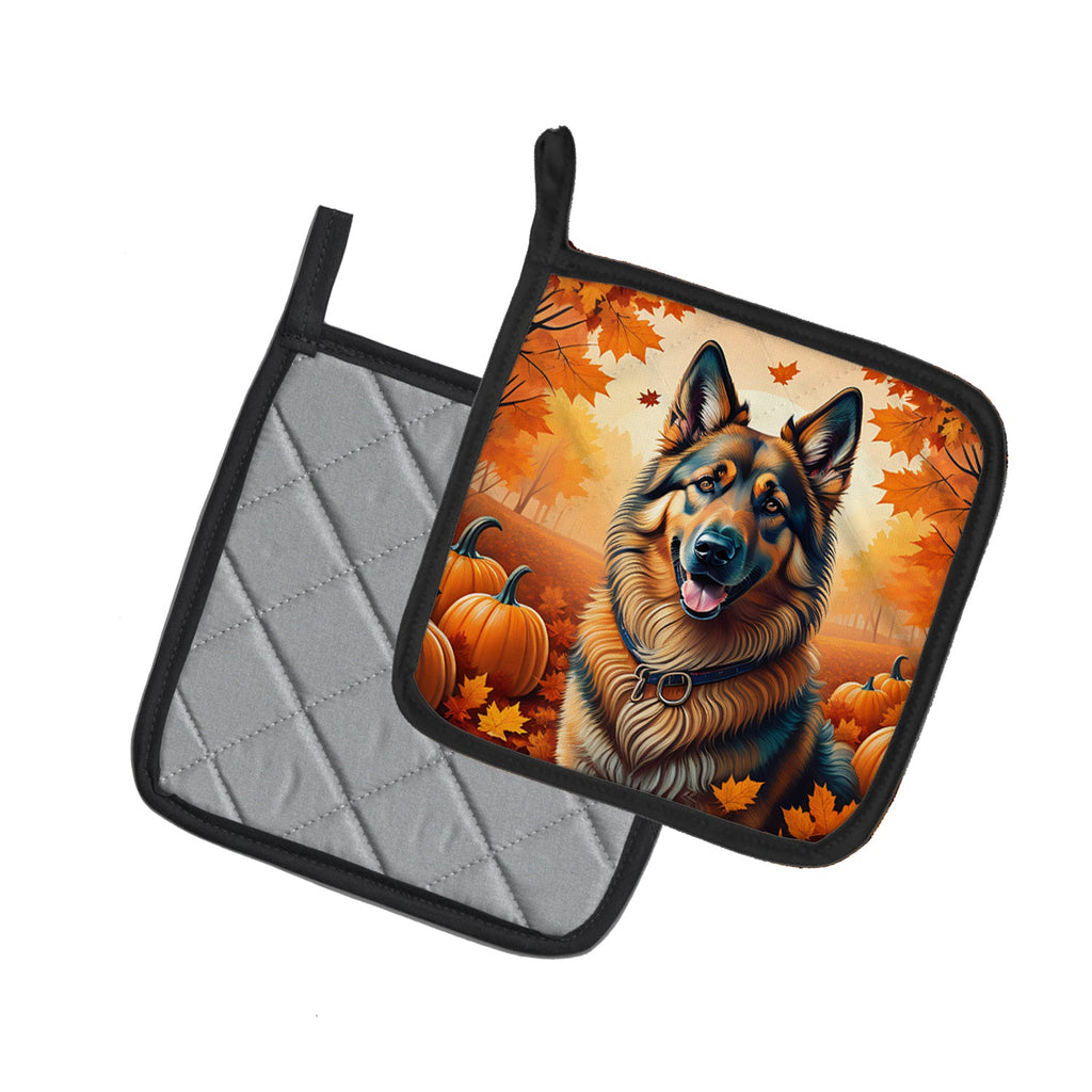 Belgian Tervuren Fall Pot Holder Set of 2 Heat Resistant Quilted Hot Pads 7.5 x 7.5 Inch, Insulated Kitchen Trivets for Cooking & Baking