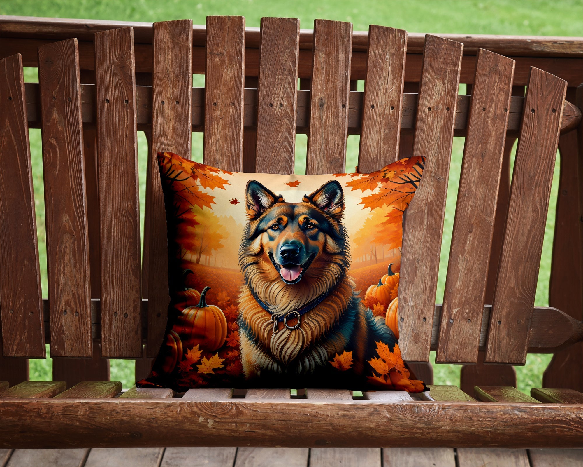 Belgian Tervuren Fall Decorative Throw Pillow 14x14 Indoor Outdoor Accent Cushion, Fabric Cover with Insert for Sofa, Bed, Porch & Living Room