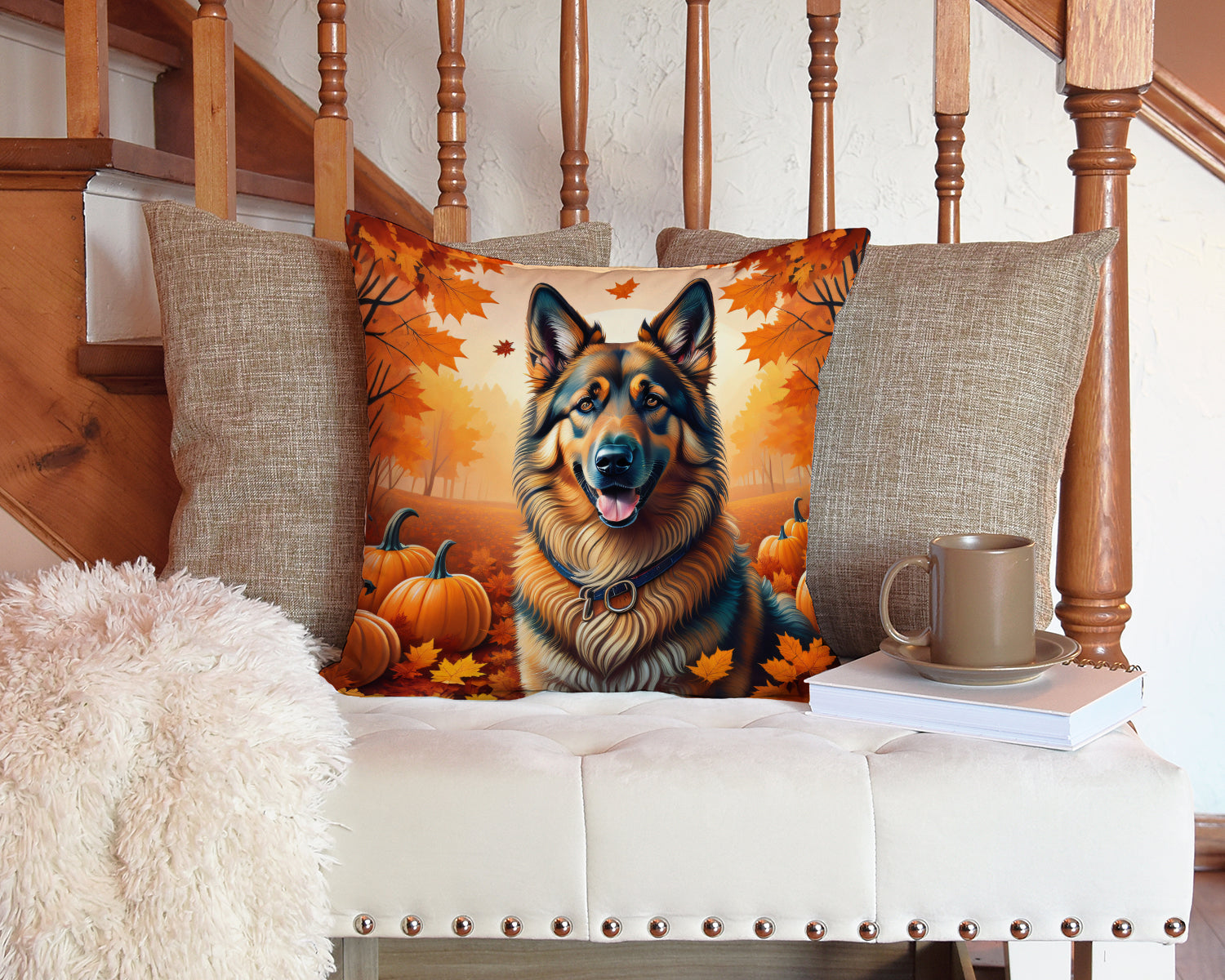 Belgian Tervuren Fall Decorative Throw Pillow 14x14 Indoor Outdoor Accent Cushion, Fabric Cover with Insert for Sofa, Bed, Porch & Living Room