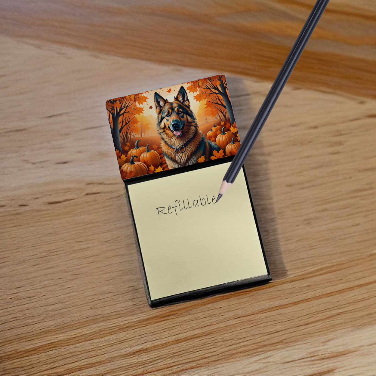 Belgian Tervuren Fall Watercolor Sticky Note Holder Refillable Dispenser Desk Accessory 3x3 Pad Gift