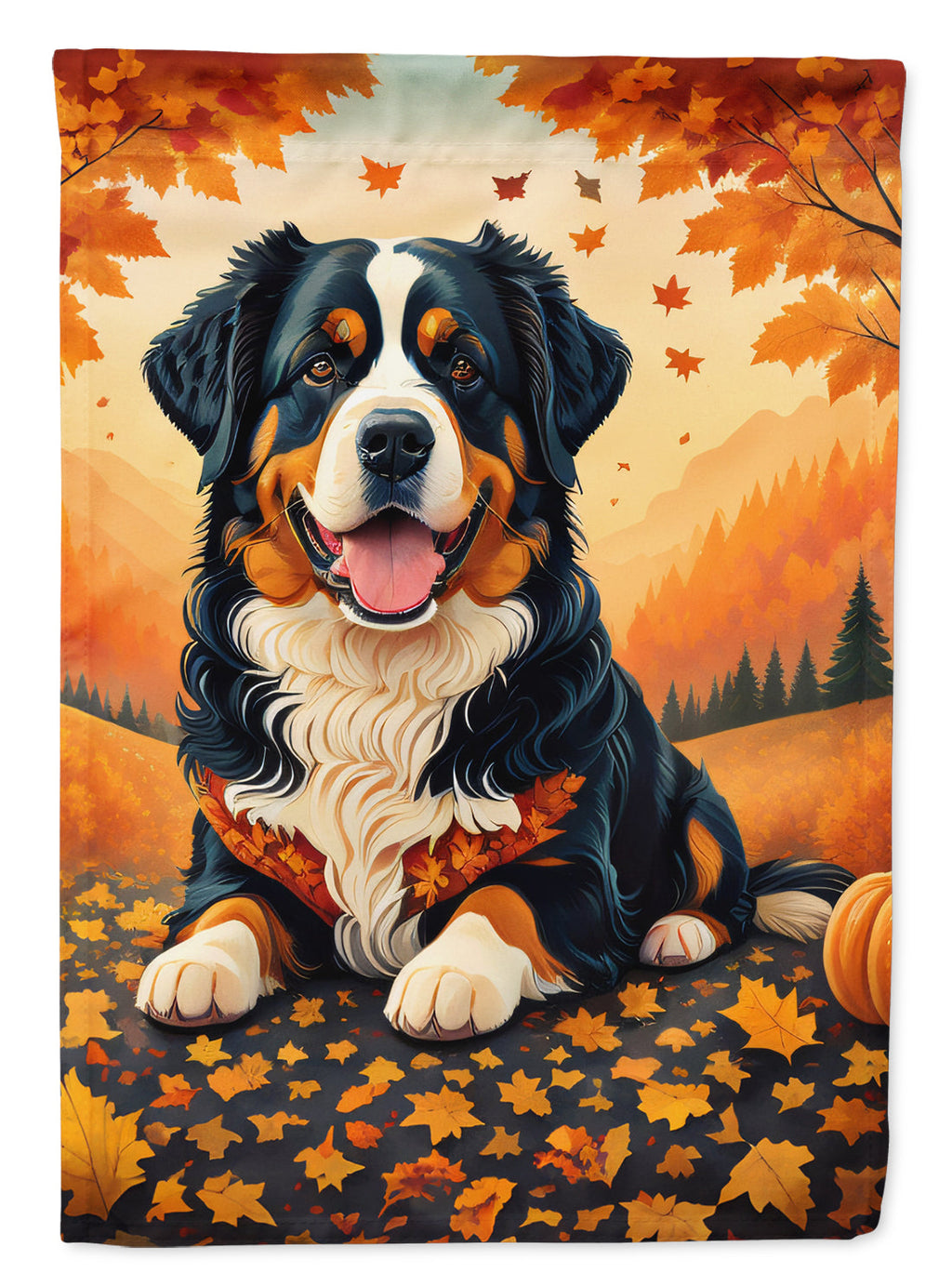 Bernese Mountain Dog Fall House Flag 28x40 Porch Sleeve Pole Decorative Outside Yard Banner Artwork Wall Hanging, Polyester