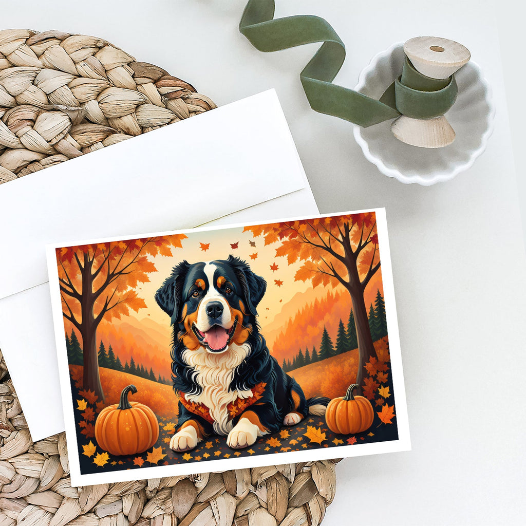 Bernese Mountain Dog Fall Greeting Cards Pack of 8 Blank Cards with Envelopes Whimsical A7 Size 5x7