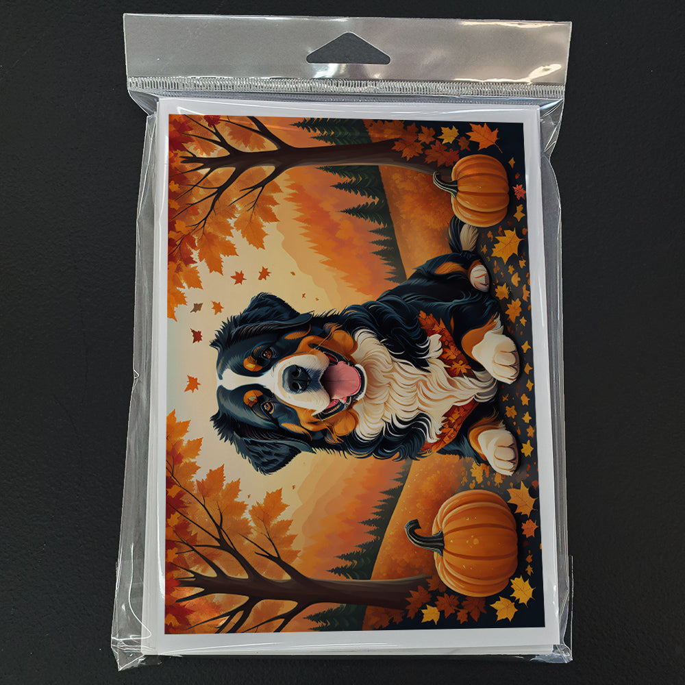Bernese Mountain Dog Fall Greeting Cards Pack of 8 Blank Cards with Envelopes Whimsical A7 Size 5x7