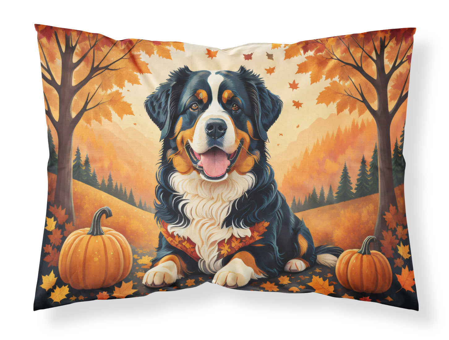 Bernese Mountain Dog Fall Standard Pillowcase Lightweight Super Soft Easy Care Decorative Artwork Pillowcase, Standard