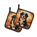 Bernese Mountain Dog Fall Pot Holder Set of 2 Heat Resistant Quilted Hot Pads 7.5 x 7.5 Inch, Insulated Kitchen Trivets for Cooking & Baking