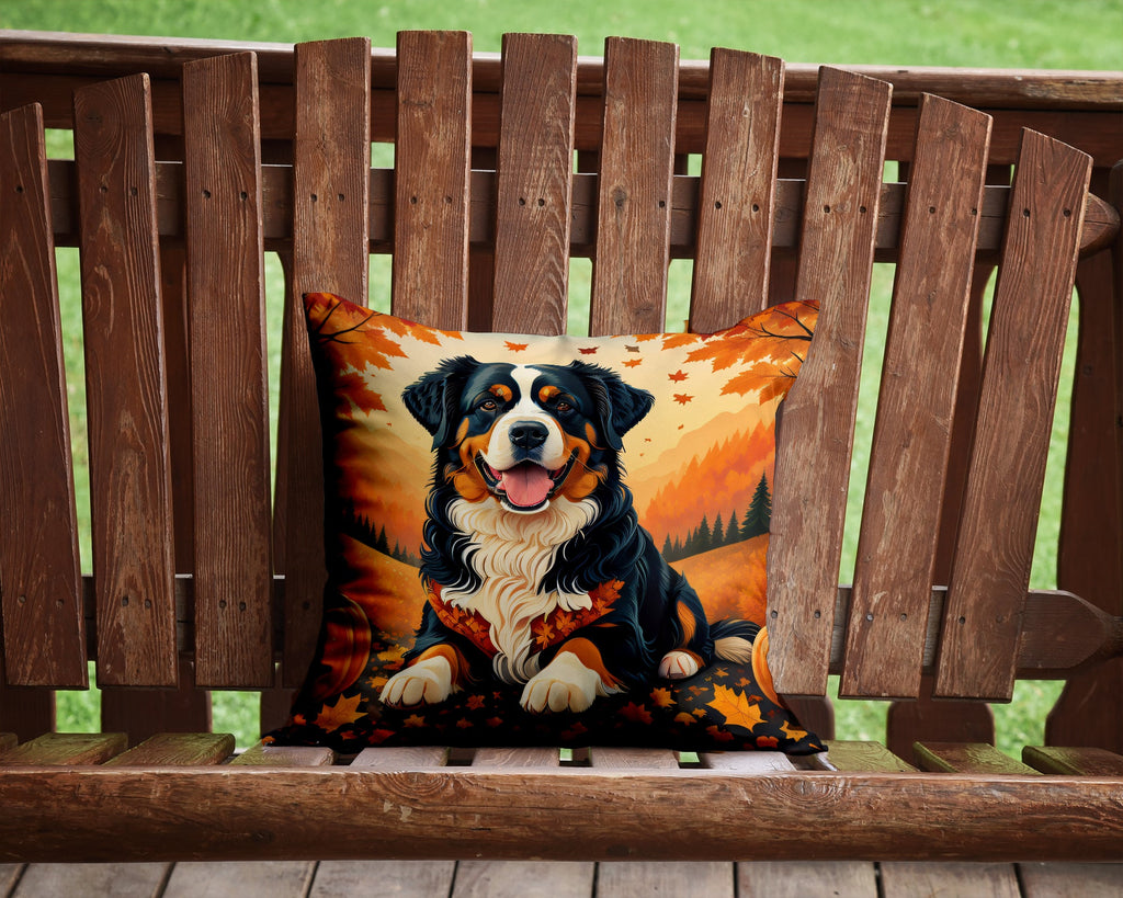 Bernese Mountain Dog Fall Decorative Throw Pillow 14x14 Indoor Outdoor Accent Cushion, Fabric Cover with Insert for Sofa, Bed, Porch & Living Room