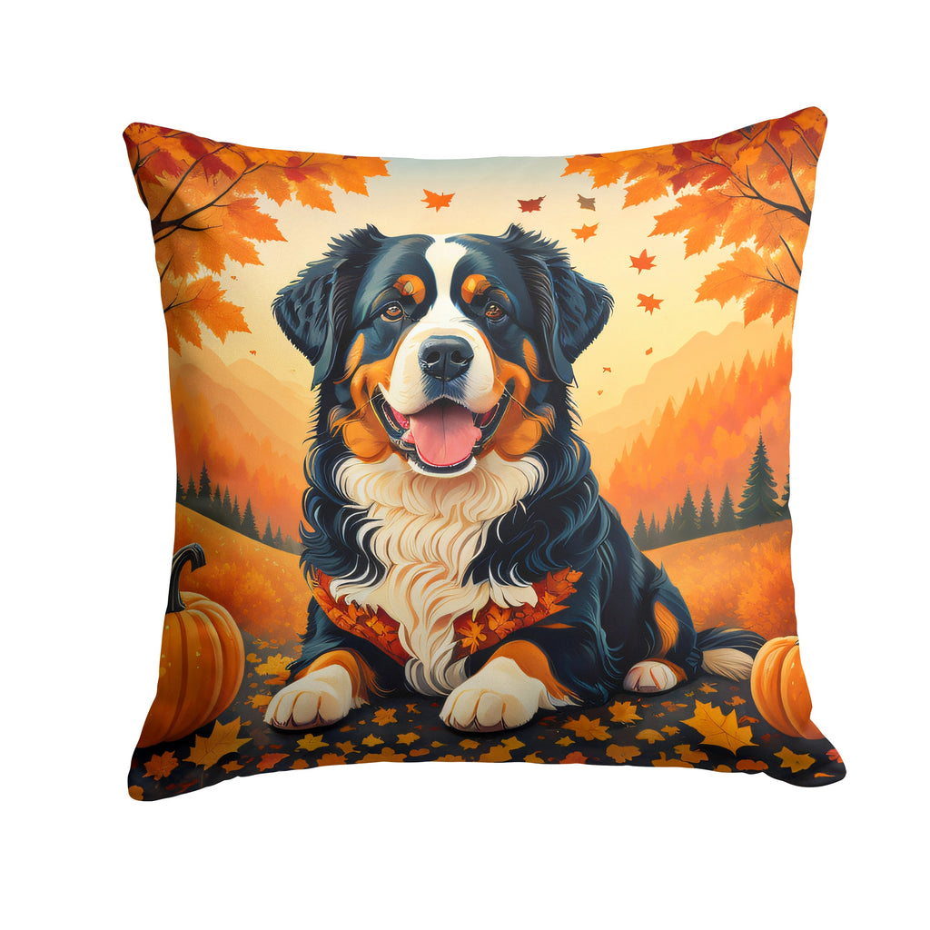 Bernese Mountain Dog Fall Decorative Throw Pillow 18x18 Indoor Outdoor Accent Cushion, Fabric Cover with Insert for Sofa, Bed, Porch & Living Room