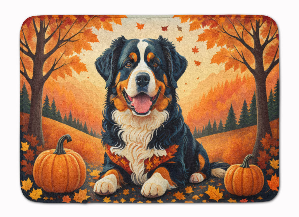 Bernese Mountain Dog Fall Memory Foam Kitchen Mat Machine Washable Anti-Fatigue Cushion Comfort Bath or Kitchen Rug