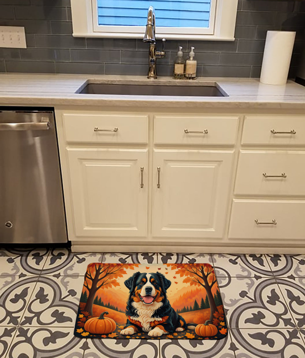 Bernese Mountain Dog Fall Memory Foam Kitchen Mat Machine Washable Anti-Fatigue Cushion Comfort Bath or Kitchen Rug
