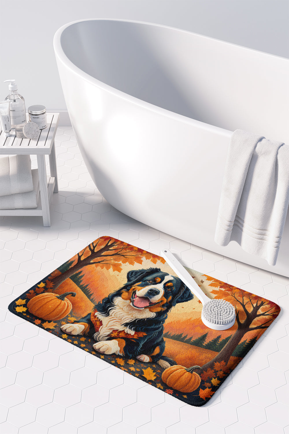 Bernese Mountain Dog Fall Memory Foam Kitchen Mat Machine Washable Anti-Fatigue Cushion Comfort Bath or Kitchen Rug