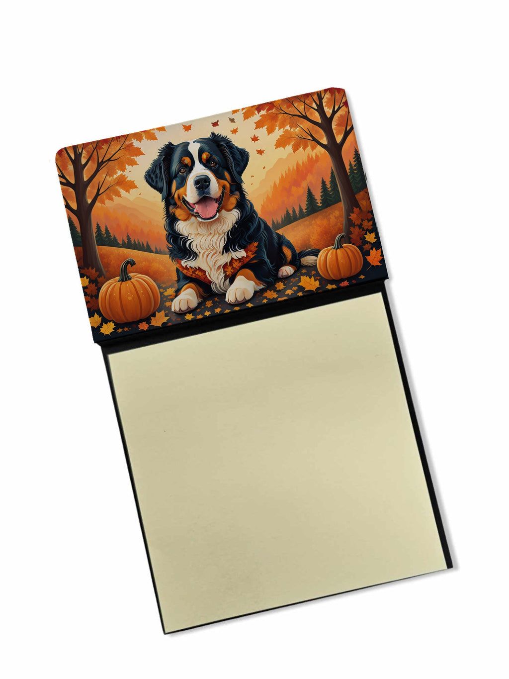 Bernese Mountain Dog Fall Watercolor Sticky Note Holder Refillable Dispenser Desk Accessory 3x3 Pad Gift