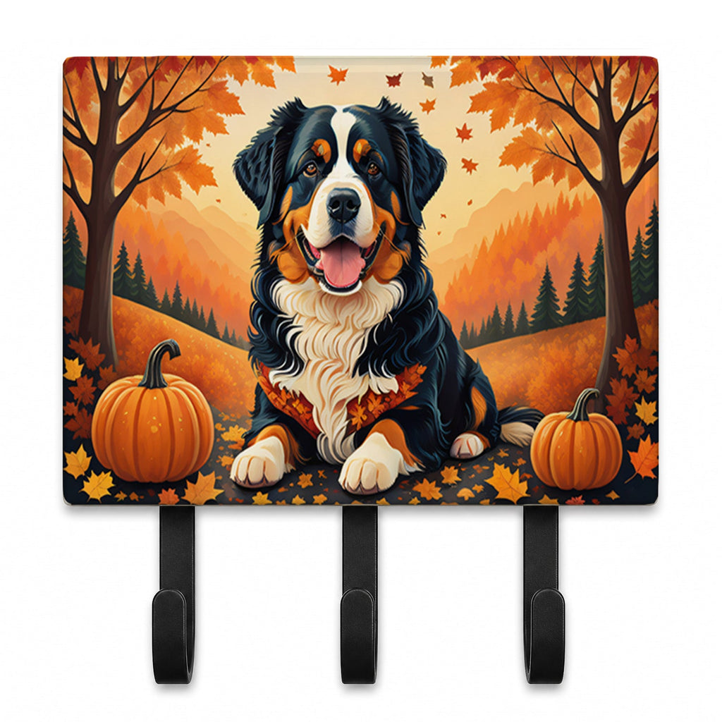 Bernese Mountain Dog Fall Leash or Key Holder Wall Hooks, Coat Rack Wall Mount, for Hanging Keys, Towels, Aprons, Leashes